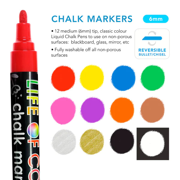 Liquid Chalk Markers 6mm Tip - Set of 12