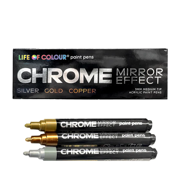 Chrome Mirror Effect 3mm medium Tip Acrylic Paint Pens – Set of 3