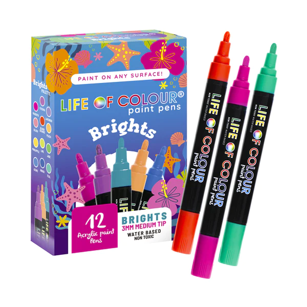 Bright Colors 3mm Medium Tip Acrylic Paint Pens – Set of 12